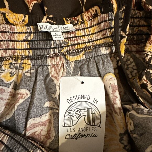 Patrons of Peace Maxi Dress M Brown Floral Boho Tie-Strap Plunge V-Neck Backless - Picture 10 of 14